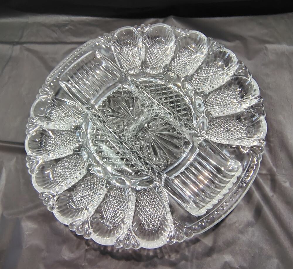 1950's L.E. Smith Glass Deviled Egg Plate And Relish Tray